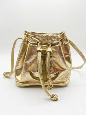 VTG LJ Simone New York Metallic Gold Mini Bucket Bag Nautical Anchor
